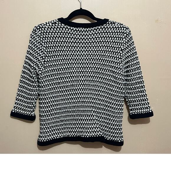 CABI Coco Waffle Knit‎ Cardigan Size L-Black Cream 3/4 Sleeves-Classic Preppy - Picture 4 of 13
